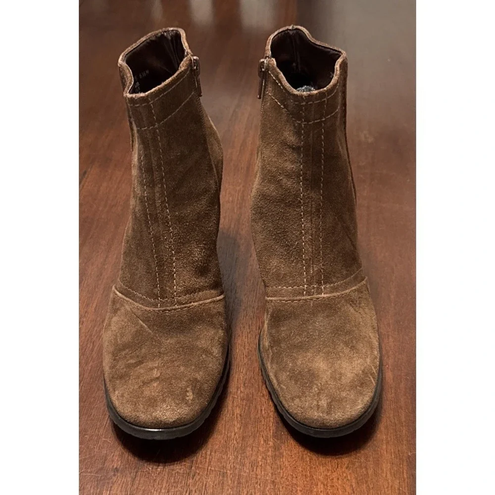 Franco Sarto Suede Ankle Boots Brown Womens 6.5 Block Heel‎ Booties Made Brazil